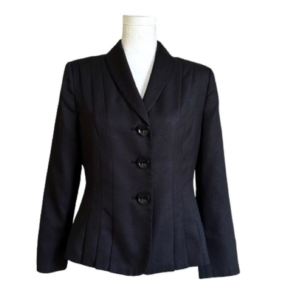 Kasper Blazer Black Monochromatic Long Sleeve Tailored Jacket Size 8 Petite
